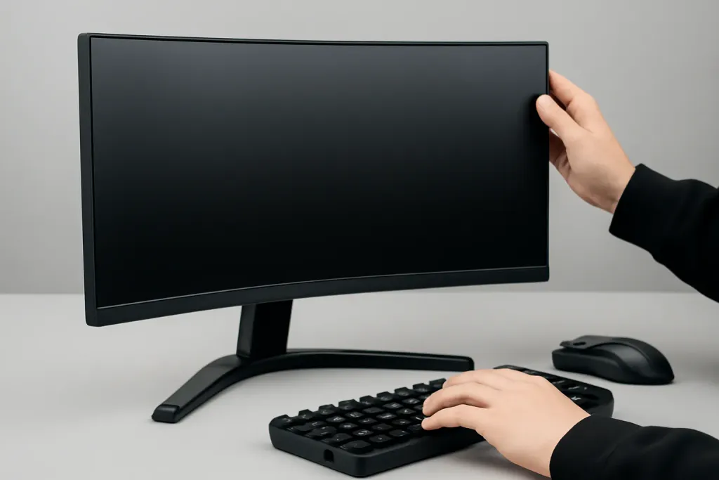 Close-up editorial photograph of a detail related to curved monitor for gaming