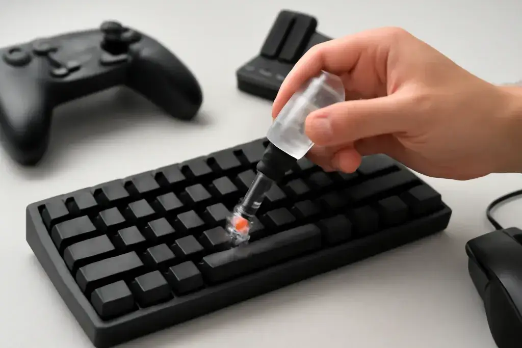 Editorial photograph related to lubricate mechanical keyboard switches