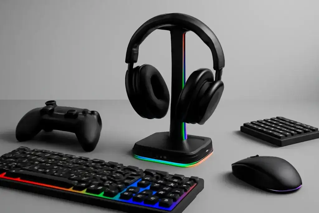 Editorial photograph related to RGB headset stands with USB hub
